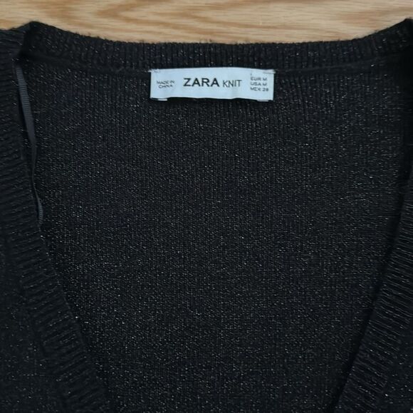 Zara Knit Womens Black Glitter Sweater Bodysuit Medium Cozy Comfy Trendy VNeck - Picture 5 of 6